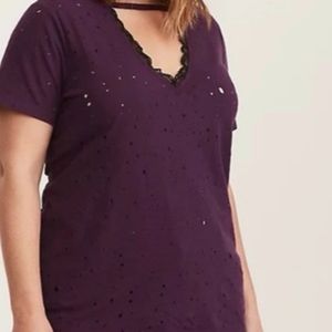 Purple Distressed V-Neck